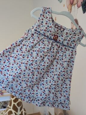 VIBTAGE - 12M - Soft Baby Floral Cotton Dress Top - Blue & Red Floral BY Paprika